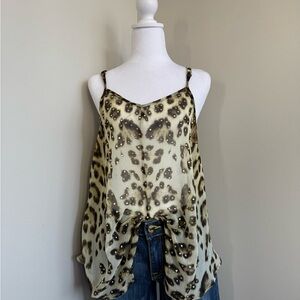 Leopard Print Sleeveless Cami Top - Olive/Brown